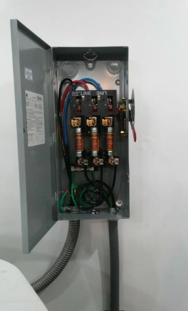Three-phase disconnect switch installed for Smoke Detector Installation in Goleta